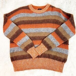 JS MILLENIUM BROWN ORANGE GRAY STRIPE LONG SLEEVE PULLOVER JUMPER SWEATER LARGE